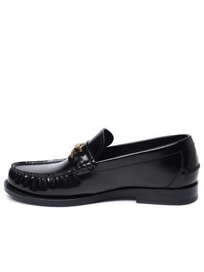 Shop Versace Man  Black Leather Loafers