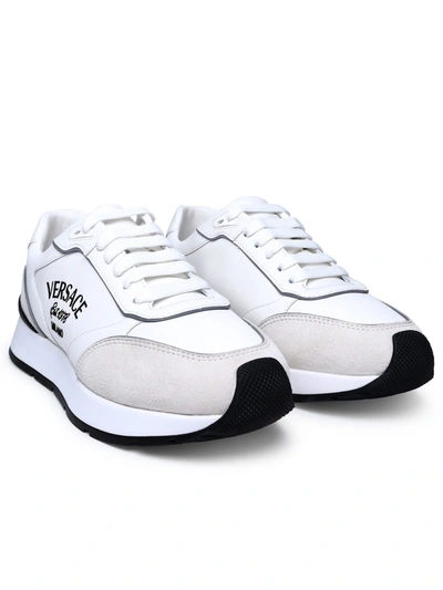 Shop Versace Man  White Leather Sneakers