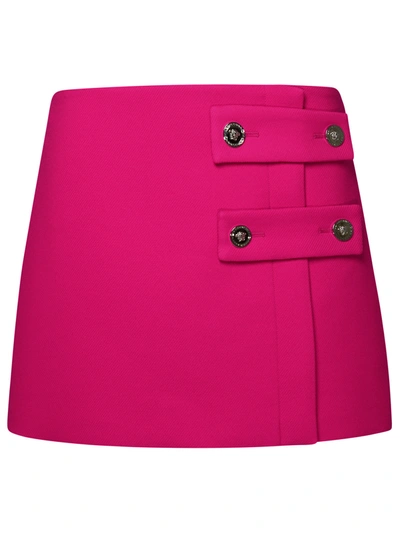 Shop Versace Woman  Fuchsia Silk Blend Miniskirt In Multicolor