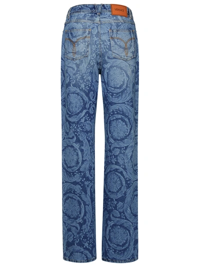 Shop Versace Woman  'barocco' Blue Cotton Jeans