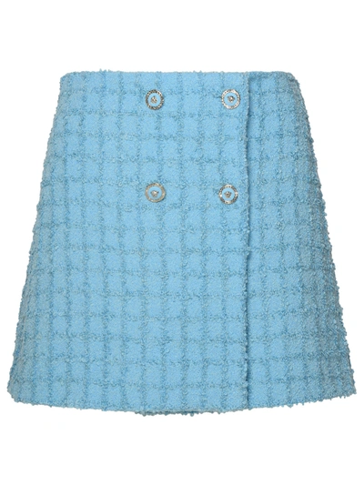 Shop Versace Skirt In Light Blue Virgin Wool Blend Woman