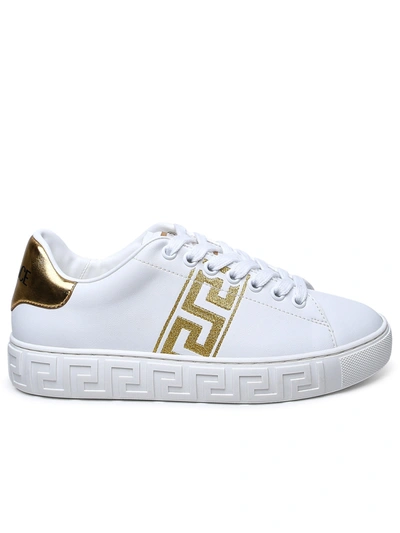 Shop Versace Woman  White Leather Sneakers