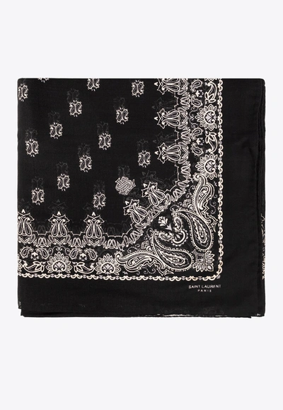 Shop Saint Laurent Bandana Scarf In Cashmere And Silk In Black