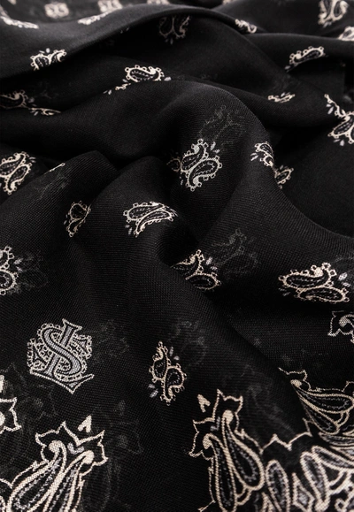 Shop Saint Laurent Bandana Scarf In Cashmere And Silk In Black