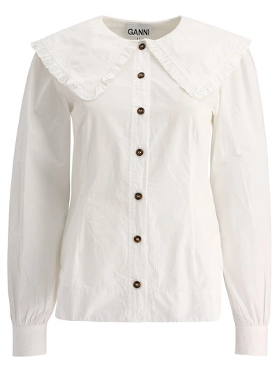 Shop Ganni Ruffled Poplin Shirt