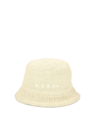 Shop Marni Raffia Bucket Hat With Logo Embroidery