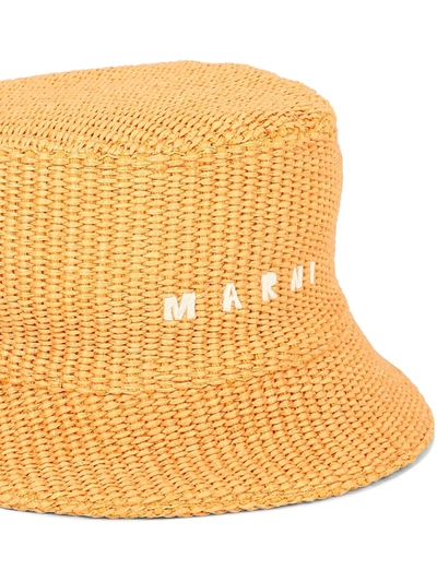 Shop Marni Raffia Bucket Hat With Logo Embroidery
