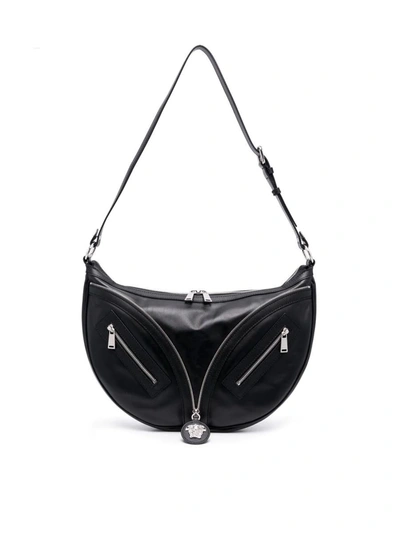 Shop Versace Medium Hobo Calf Leather Bag Bags In Black