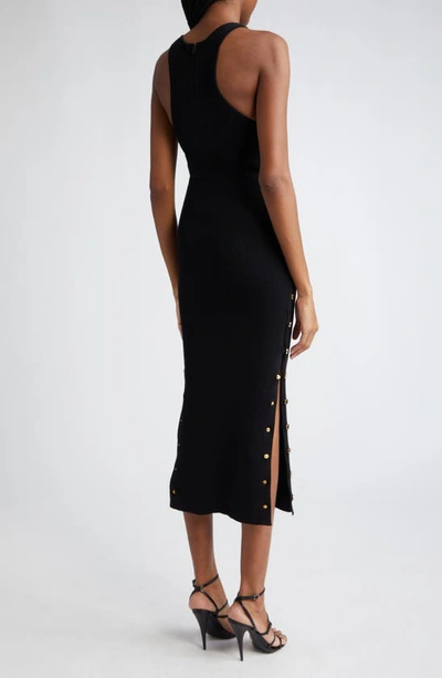 Shop Alice And Olivia Lalita Side Snap Wool Blend Midi Dress In Black
