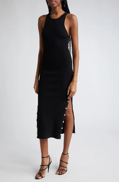Shop Alice And Olivia Lalita Side Snap Wool Blend Midi Dress In Black