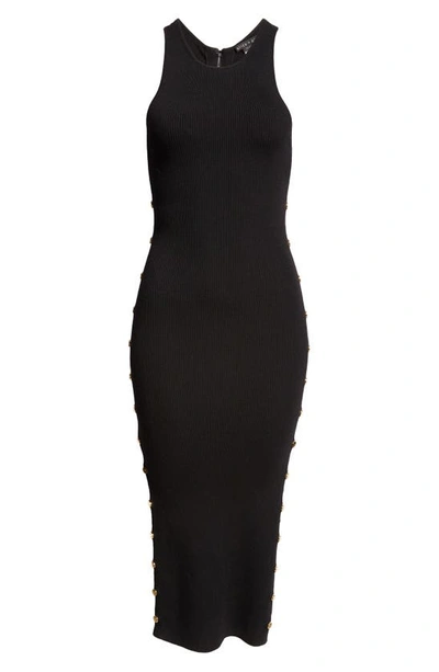Shop Alice And Olivia Alice + Olivia Lalita Side Snap Wool Blend Midi Dress In Black