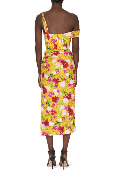 Shop Carolina Herrera Floral Print Ruched One Shoulder Cotton Dress In Taxi Cab Multi