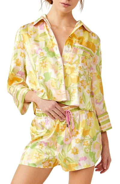 Shop Free People Pillow Talk Satin Short Crop Pajamas In Lily Combo