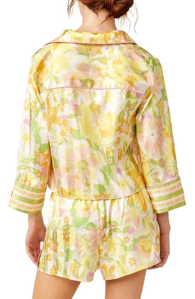Free People Pillow Talk Satin Short Crop Pajamas In Lily Combo