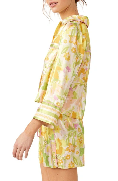 Shop Free People Pillow Talk Satin Short Crop Pajamas In Lily Combo