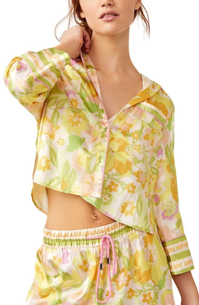 Free People Pillow Talk Satin Short Crop Pajamas In Lily Combo