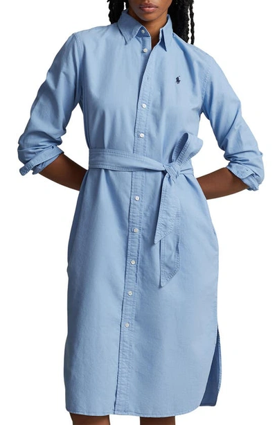 Shop Ralph Lauren Long Sleeve Cotton Oxford Shirtdress In Light Blue