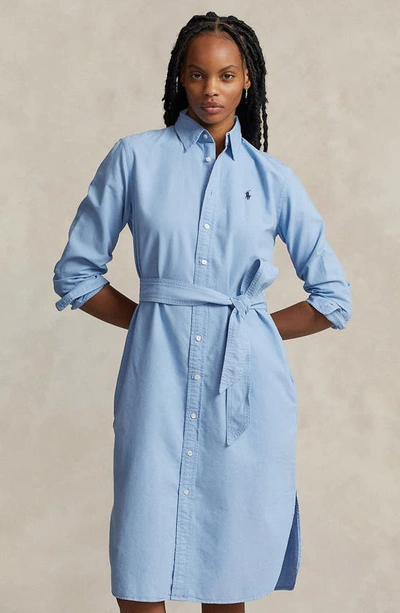 Shop Ralph Lauren Long Sleeve Cotton Oxford Shirtdress In Light Blue