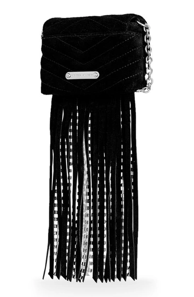 Shop Rebecca Minkoff Edie Crystal Fringe Micro Suede Crossbody Bag In Black