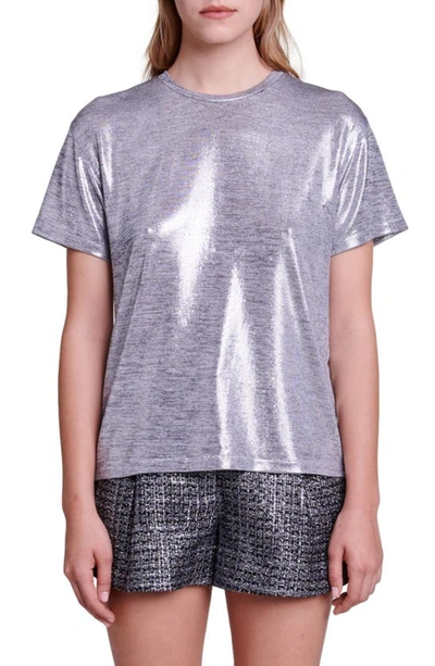 Shop Maje Tame Metallic T-shirt In Silver