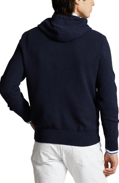 Shop Polo Ralph Lauren Textured Sweater Hoodie In Navy Hthr