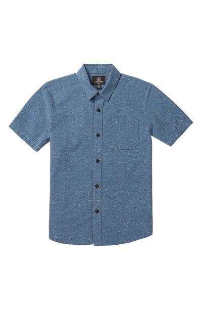 Shop Volcom Kids' Play Date Knight Chambray Short Sleeve Button-up Shirt In Stone Blue