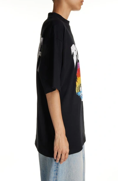Shop Balenciaga Paris Tropical Relaxed Fit Stretch Jersey Graphic T-shirt In Black/ White