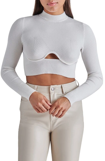 Shop Steve Madden Ollie Cutout Ribbed Crop Sweater In Cloud