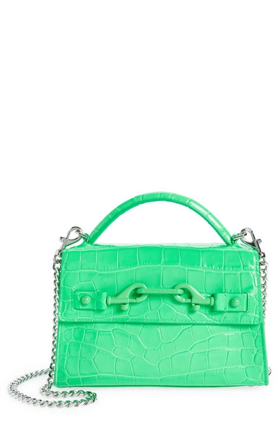 Shop Rebecca Minkoff Lou Top Handle Croc Embossed Leather Crossbody Bag In Neon Green