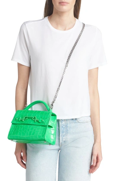 Shop Rebecca Minkoff Lou Top Handle Croc Embossed Leather Crossbody Bag In Neon Green