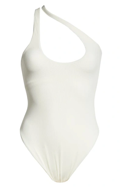 Shop L*space Phoebe Classic One-shoulder Rib One-piece Swimsuit In Cream