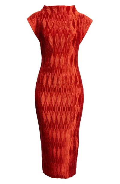 Shop Veronica Beard Gramercy Plissé Midi Dress In Flame