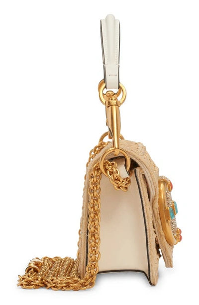 Shop Valentino Small Locò Vlogo Crystal & Bead Detail Raffia Shoulder Bag In Naturale/ivory/crystal