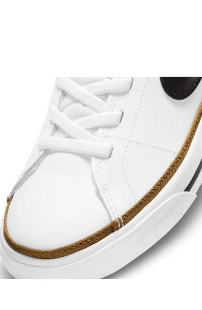 Shop Nike Kids' Court Legacy Sneaker In White/ Black/ Ochre/ Brown