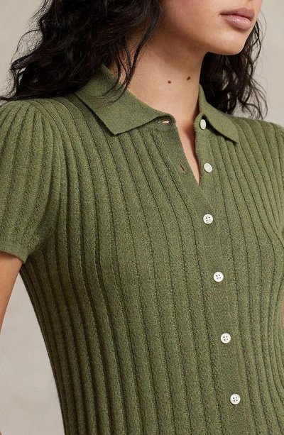 Shop Ralph Lauren Short Sleeve Wool Cardigan In Sage Melange