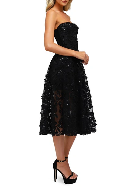 Shop Helsi Florence Sequin Floral Strapless Midi Dress In Black