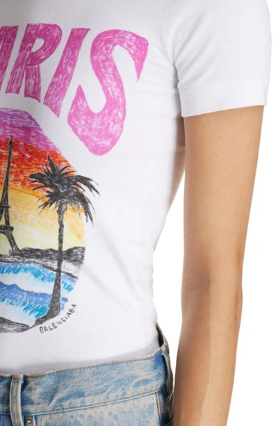 Shop Balenciaga Paris Tropical Fitted Stretch Jersey Graphic T-shirt In White/ Pink