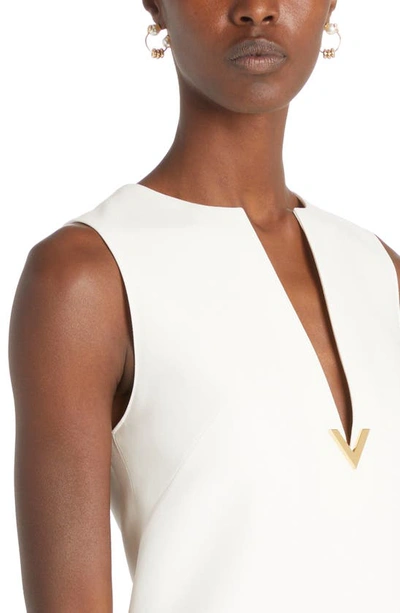 Shop Valentino Logo Detail Sleeveless Virgin Wool & Silk Minidress In Avorio