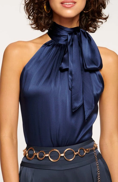 Shop Ramy Brook Lori Stretch Silk Halter Top In Navy