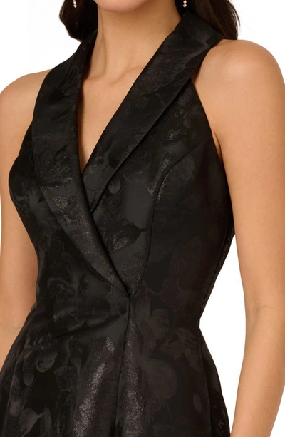 Adrianna Papell Tuxedo Jacquard Dress In Black