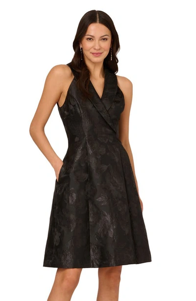 Adrianna Papell Tuxedo Jacquard Dress In Black