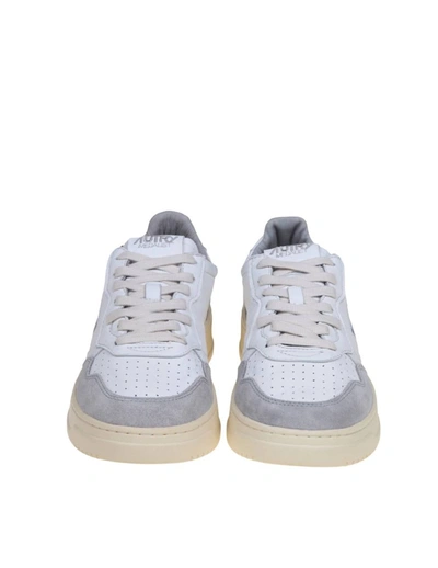 Shop Autry Leather And Suede Sneakers In White/grey