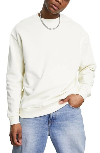 Shop Asos Design Celestial Oversize Cotton Graphic Sweatshirt In Beige
