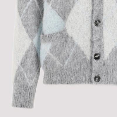 Shop Ami Alexandre Mattiussi Ami Paris  Argyle Brushed Cardigan Sweater In Grey