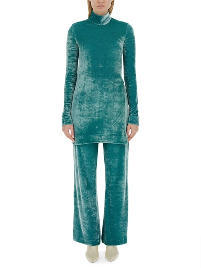 Jil Sander Blue Solid Turtle Neck Top In Green