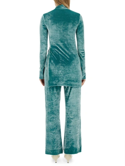 Jil Sander Blue Solid Turtle Neck Top In Green