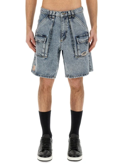 Shop Moschino Bermuda Cargo In Denim