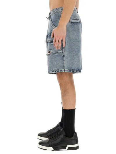 Moschino Ripped Cargo Denim Shorts In Denim