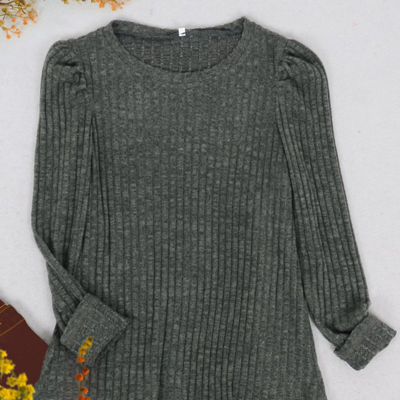 Shop Anna-kaci Pleated Long Sleeve Knit Sweater In Green
