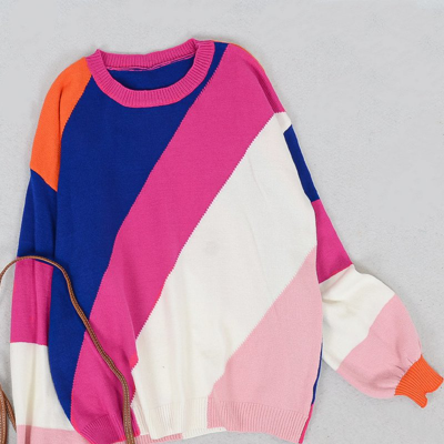 Shop Anna-kaci Multicolor Block Round Neck Sweater In Pink